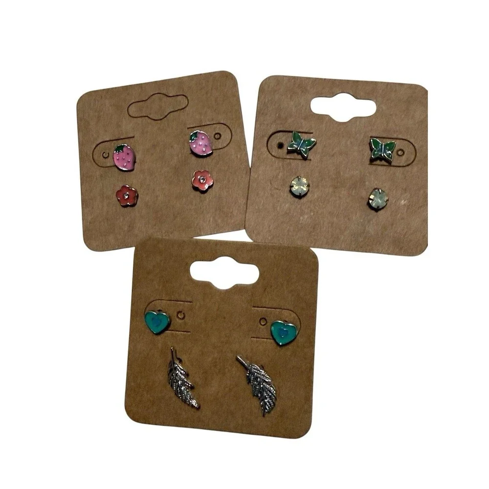 Children’s Hypoallergenic 6 Pair Earring Set Strawberry Butterfly Heart Feather